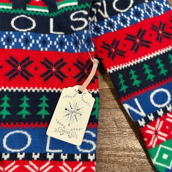 NEW FOREVER 21 Ugly Christmas Sweater "Snow Cool" Fair Isle Red Green Blue Soft - Picture 3 of 16